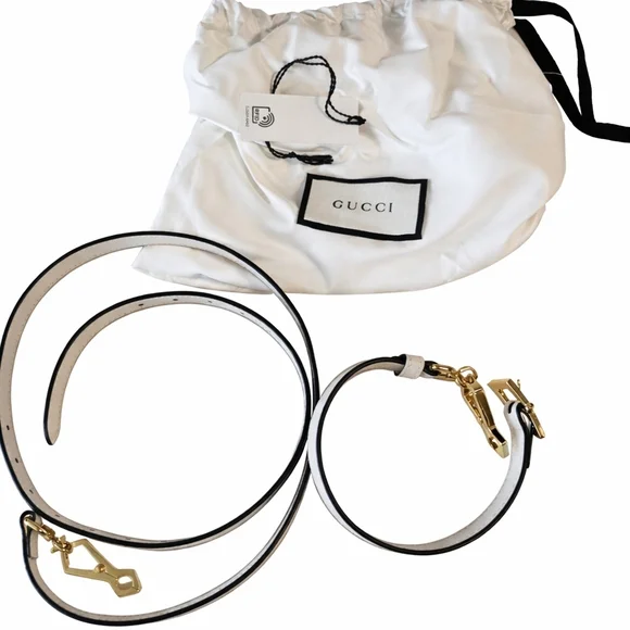 Gucci Black and White Leather Purse Strap with Gold Accents - Picture 2 of 4